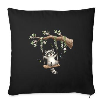 Raton laveur en balançoire sous des cerisiers en fleurs - Housse de coussin décorative 45 x 45 cm - noir - Devant