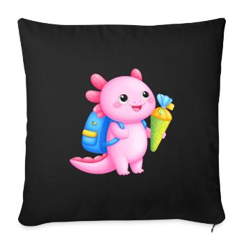 Kawaii Axolotl mit Schultüte – Zur Einschulung - Sofakissenbezug 45 x 45 cm - Schwarz - Vorne