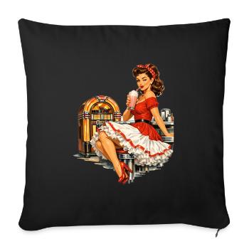 Rockabilly Pin-Up Girl im 50s Retro Diner - Sofakissenbezug 45 x 45 cm - Schwarz - Vorne
