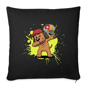 Chien d’art de rue avec un chapeau rouge - Housse de coussin décorative 45 x 45 cm - noir - Devant
