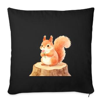 Un mignon écureuil dans la forêt printanière avec des fleurs - Housse de coussin décorative 45 x 45 cm - noir - Devant