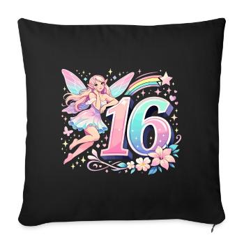 Elfe du 16e anniversaire – Design graphique pastel - Housse de coussin décorative 45 x 45 cm - noir - Devant