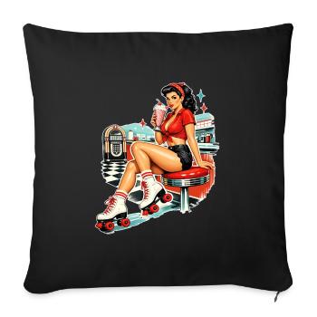 Fille rétro Pin-Up : style roller roller diner des années 50 - Housse de coussin décorative 45 x 45 cm - noir - Devant