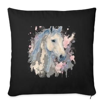 Cheval blanc en aquarelle - Housse de coussin décorative 45 x 45 cm - noir - Devant