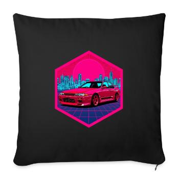 Retro 90s JDM R32 Skyline Sedan Synthwave Art - Sofa pillowcase 17,3'' x 17,3'' (45 x 45 cm) - black - Front