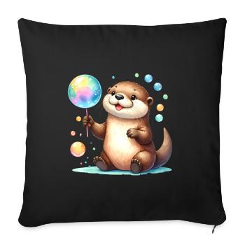 Kawaii Otter Playing with Soap Bubbles – Cute - Sofa pillowcase 17,3'' x 17,3'' (45 x 45 cm) - black - Front