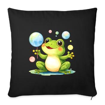 Grenouille Kawaii verte avec des bulles de savon – Mignonne - Housse de coussin décorative 45 x 45 cm - noir - Devant