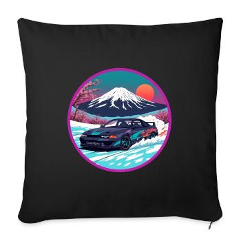 Retro 90er JDM Mt Fuji Skyline R32 Synthwave-Kunst - Sofakissenbezug 45 x 45 cm - Schwarz - Vorne