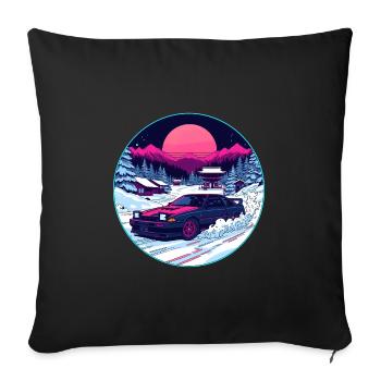 Retro 80er JDM Winter Drift AE86 Synthwave-Kunst - Sofakissenbezug 45 x 45 cm - Schwarz - Vorne