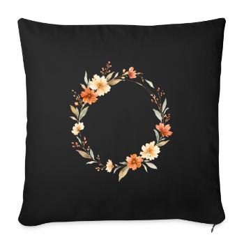 Couronne florale bohème personnalisable - Housse de coussin décorative 45 x 45 cm - noir - Devant