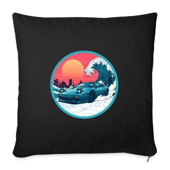 Retro 90er JDM NSX Great Wave Sunset Emblem - Sofakissenbezug 45 x 45 cm - Schwarz - Vorne