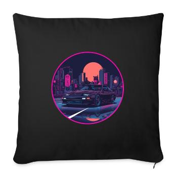 Retro 80er JDM Schrägheck Neon Tokyo Emblem - Sofakissenbezug 45 x 45 cm - Schwarz - Vorne