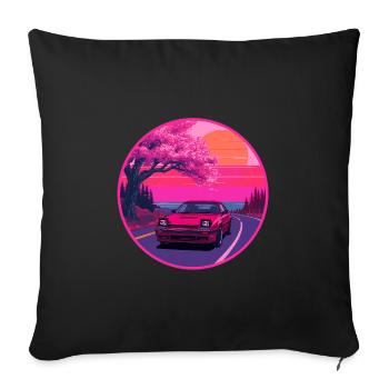 Retro 80s JDM FC Coupe Sakura Sunset Emblem - Sofa pillowcase 17,3'' x 17,3'' (45 x 45 cm) - black - Front