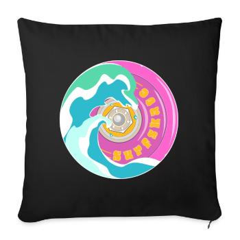 Surfskate motif in pink yellow with waves - Sofa pillowcase 17,3'' x 17,3'' (45 x 45 cm) - black - Front