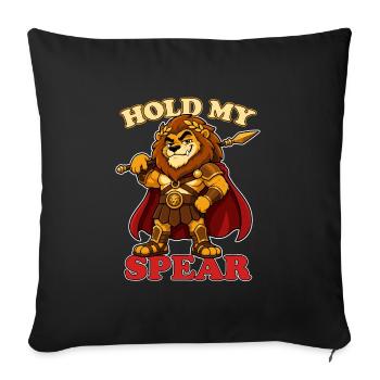 Tiens ma lance Mascotte drôle de gladiateur lion - Housse de coussin décorative 45 x 45 cm - noir - Devant