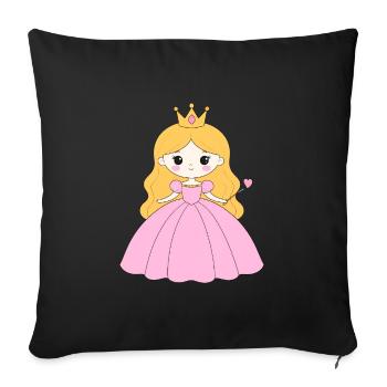 Princesse à la couronne et robe rose – Conte de fées - Housse de coussin décorative 45 x 45 cm - noir - Devant
