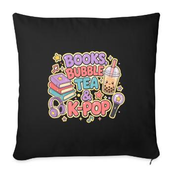 Livres, bubble tea et K-Pop - Housse de coussin décorative 45 x 45 cm - noir - Devant