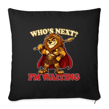 Qui est le prochain J’attends : Mascotte gladiatrice Lion drôle - Housse de coussin décorative 45 x 45 cm - noir - Devant