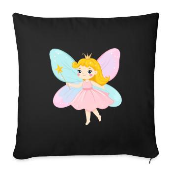 Kleine Fee im rosa Kleid mit Zauberstab – Magie - Sofakissenbezug 45 x 45 cm - Schwarz - Vorne