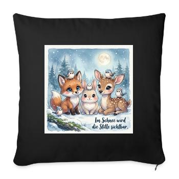 Süße Winterwald Tiere – Fuchs, Hase und Rehkitz  - Sofakissenbezug 45 x 45 cm - Schwarz - Vorne