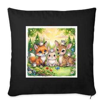 Cute Woodland Friends – Fox, Bunny & Deer Fantasy - Sofa pillowcase 17,3'' x 17,3'' (45 x 45 cm) - black - Front