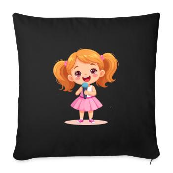 Petite fille chantant avec un micro – Conception musicale - Housse de coussin décorative 45 x 45 cm - noir - Devant