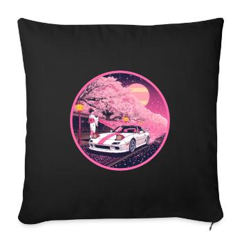Retro 90er JDM Roadster Geisha Sakura Emblem - Sofakissenbezug 45 x 45 cm - Schwarz - Vorne