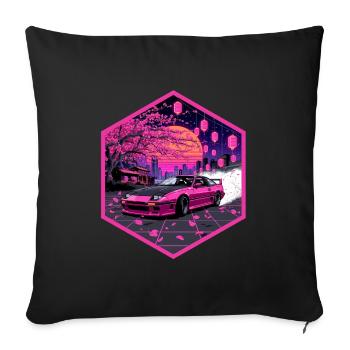 Retro 90er JDM S13 Sakura Lanterns Hex-Emblem - Sofakissenbezug 45 x 45 cm - Schwarz - Vorne