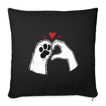 T-shirt Amour de Chat Patte Main Coeur - Housse de coussin décorative 45 x 45 cm - noir - Devant