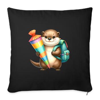 Little otter with school cone & satchel - Sofa pillowcase 17,3'' x 17,3'' (45 x 45 cm) - black - Front