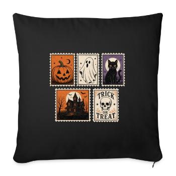 Halloween Spooky Stamps Fantôme Chat Fantôme - Housse de coussin décorative 45 x 45 cm - noir - Devant
