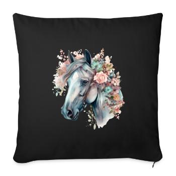 Couronne de cheval florale pastel aquarelle - Housse de coussin décorative 45 x 45 cm - noir - Devant
