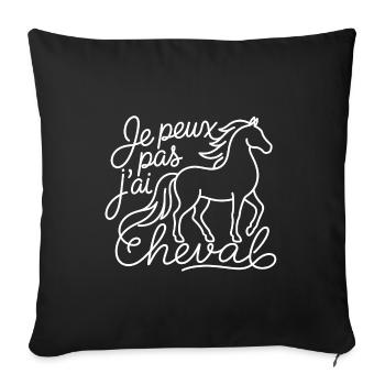 Je peux pas j'ai cheval – line art - Housse de coussin décorative 45 x 45 cm - noir - Devant