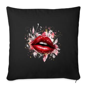 Lèvres rouges avec des losanges et des fleurs - Housse de coussin décorative 45 x 45 cm - noir - Devant