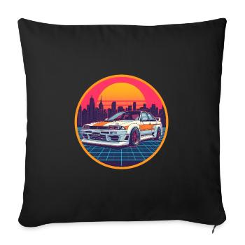 Retro 80er JDM Limousine Neon Cyber City Emblem - Sofakissenbezug 45 x 45 cm - Schwarz - Vorne