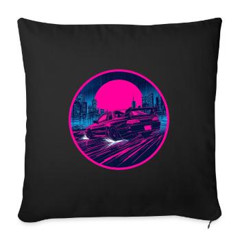 Retro 90er JDM Coupé Rainy Neon Cyber City Emblem - Sofakissenbezug 45 x 45 cm - Schwarz - Vorne
