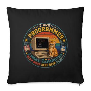 Cat Computer Programmer Retro Vintage Humor - Sofa pillowcase 17,3'' x 17,3'' (45 x 45 cm) - black - Front