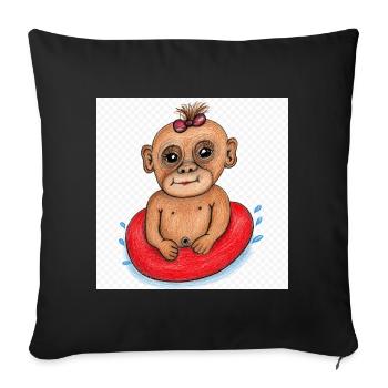 Petit Singe sur un bateau pneumatique rouge - Housse de coussin décorative 45 x 45 cm - noir - Devant