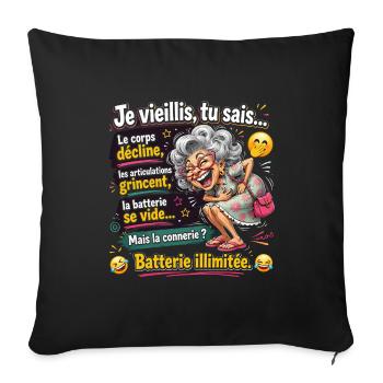 T-shirt Humour Vieillesse Je Vieillis Tu Sais Batt - Housse de coussin décorative 45 x 45 cm - noir - Devant