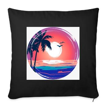 Sonnenuntergangs-Palmenkreis Ozean-Leuchten - Sofakissenbezug 45 x 45 cm - Schwarz - Vorne