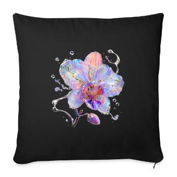 Orchidée irisée en éclats d'eau - Housse de coussin décorative 45 x 45 cm - noir - Devant