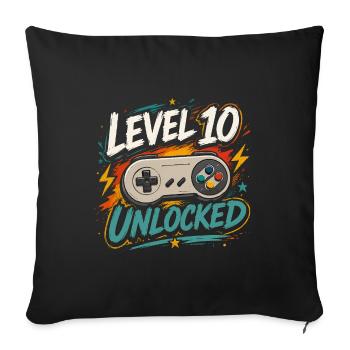 Level 10 freigeschaltetes 10-Jahres-Jubiläums-D-Geschenk - Sofakissenbezug 45 x 45 cm - Schwarz - Vorne