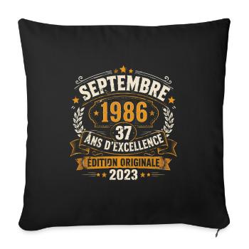 Cadeau anniversaire 37 Ans septembre 1986 Vintage - Housse de coussin décorative 45 x 45 cm - noir - Devant