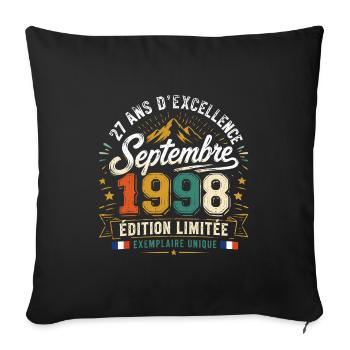 Vintage rétro septembre 1996 anniversaire 27 Ans - Housse de coussin décorative 45 x 45 cm - noir - Devant