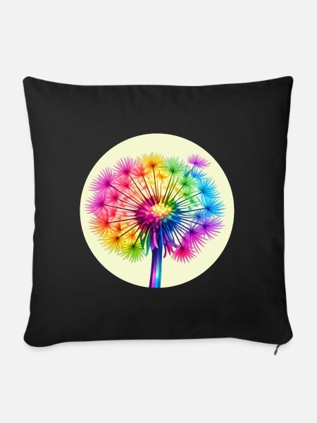 Regenbogen-Pusteblume  - Sofakissenbezug 45 x 45 cm - Schwarz