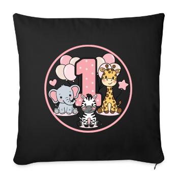 First Birthday Wildlife 1 - Sofa pillowcase 17,3'' x 17,3'' (45 x 45 cm) - black - Front