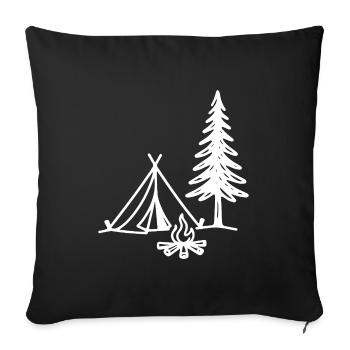 Camping Zelt mit Lagerfeuer und Tannenbaum Outdoor - Sofakissenbezug 45 x 45 cm - Schwarz - Vorne