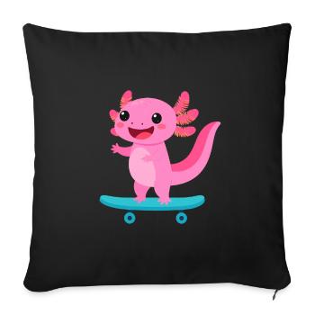 Kawaii Axolotln auf Skateboard – Süßes Tier - Sofakissenbezug 45 x 45 cm - Schwarz - Vorne