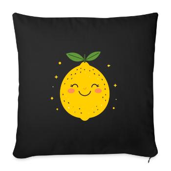 Lustige gelbe Kawaii Zitrone – Niedliche Frucht - Sofakissenbezug 45 x 45 cm - Schwarz - Vorne