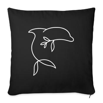 Minimalistischer Delfin mit Blätterflosse - Sofakissenbezug 45 x 45 cm - Schwarz - Vorne